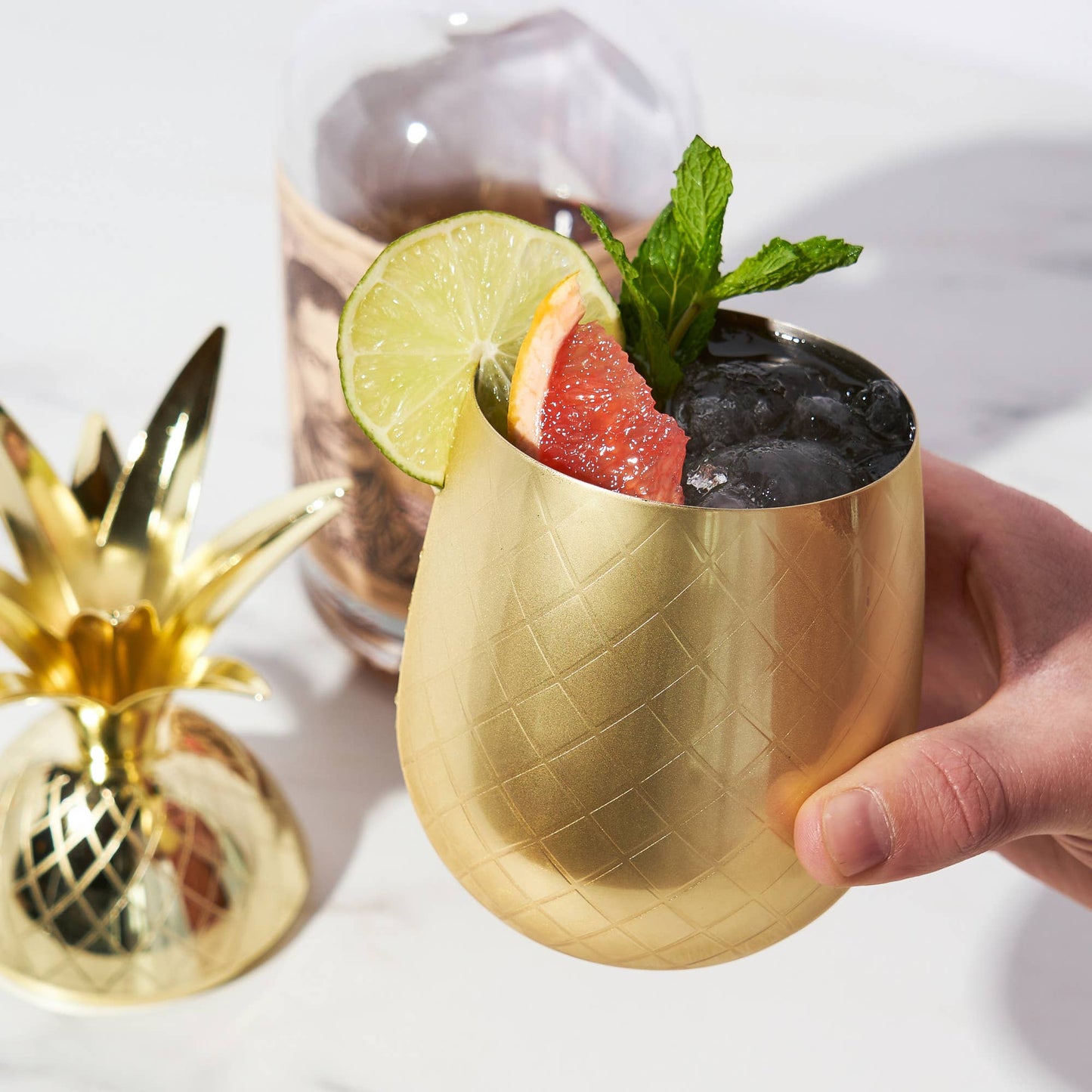 Pacific™ Gold Plated Pineapple Mai Tai Tumbler with Lid