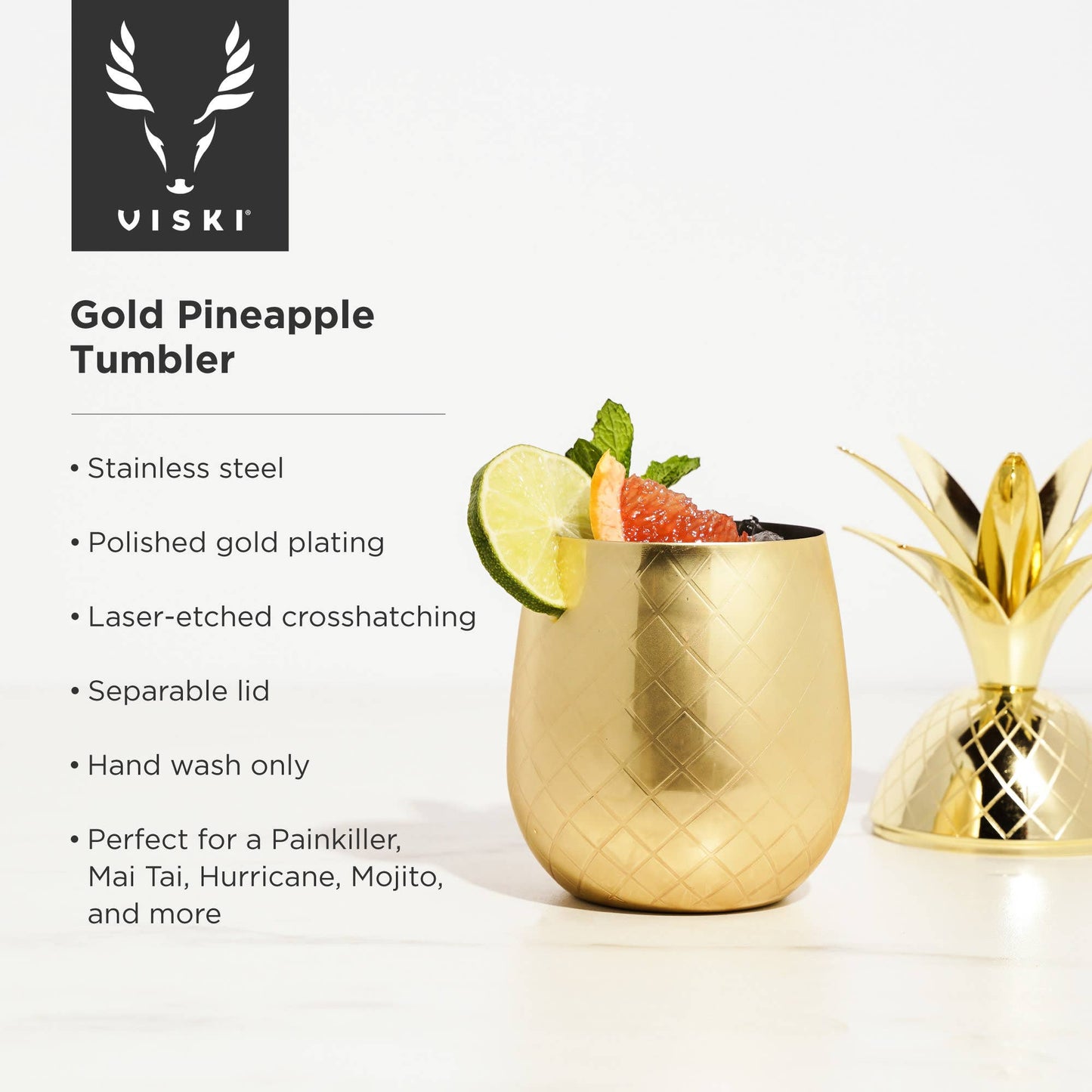 Pacific™ Gold Plated Pineapple Mai Tai Tumbler with Lid
